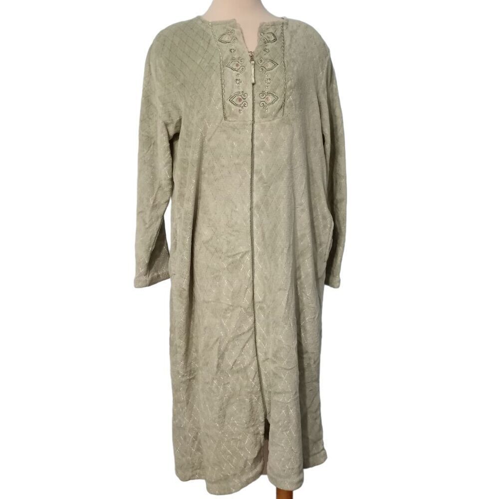 Vintage Oscar Dela Renta Full Zip Night Robe Maxi Mint Green Small/Medium